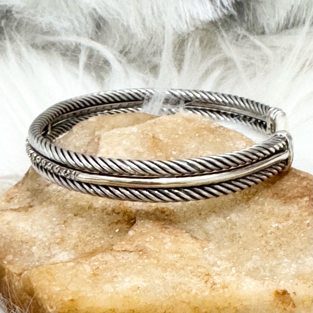 David Yurman .925 14K Gold Double Cable Diamond Cuff Bracelet $2,250 - Picture 2 of 9